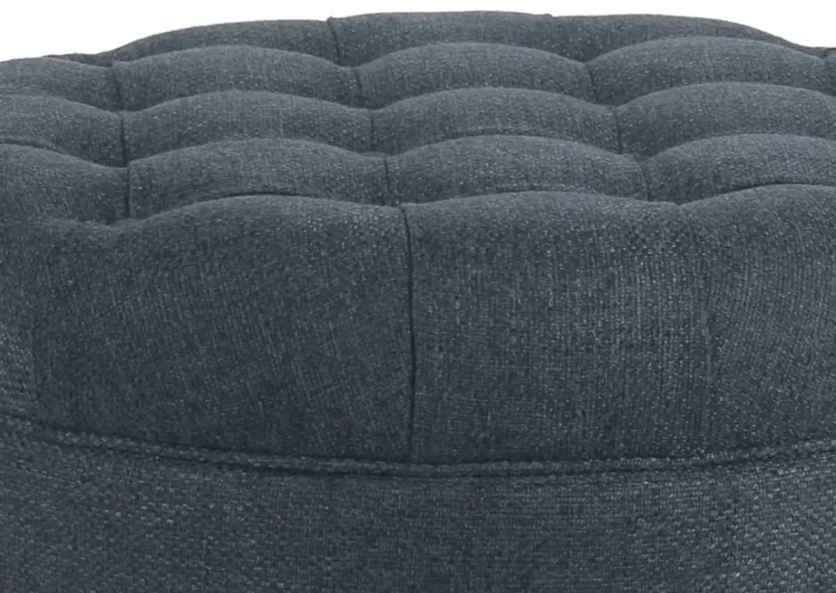 Fabric Upholstered Wooden Ottoman with Tufted Lift Off Lid Storage, Navy Blue - Benzara