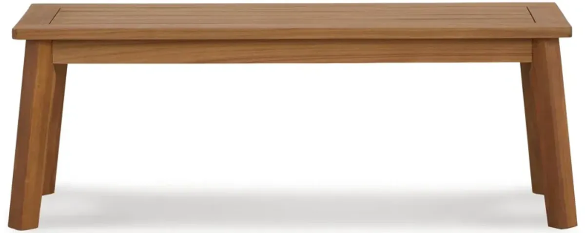 47 Inch Rectangular Bench, Natural Acacia Wood, Slatted Seat, Angled Legs-Benzara