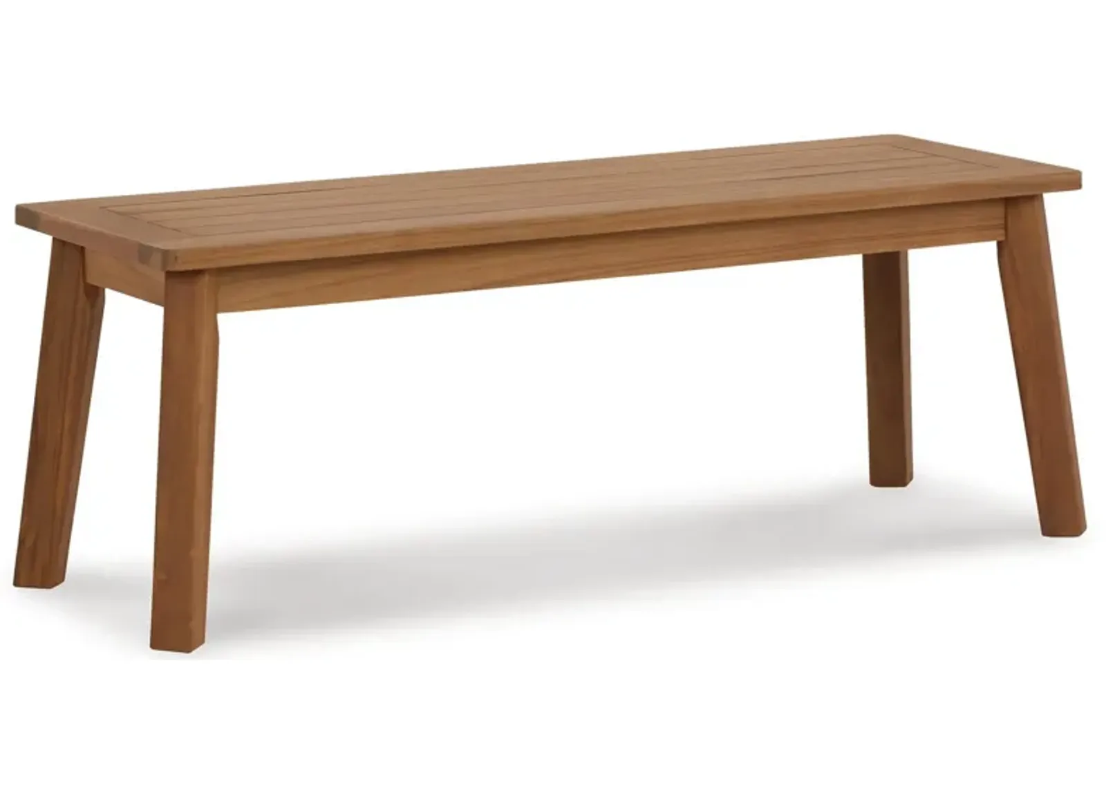 47 Inch Rectangular Bench, Natural Acacia Wood, Slatted Seat, Angled Legs-Benzara