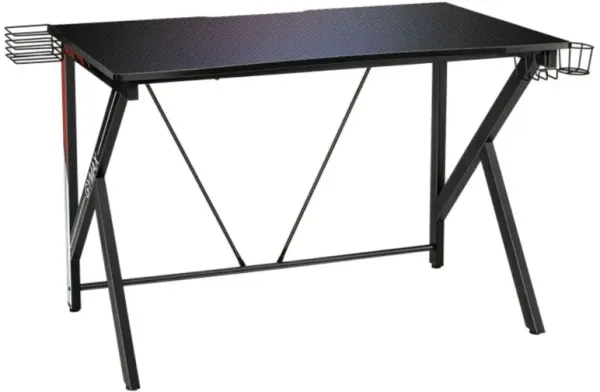 45-Inch K-Shaped Computer Gaming Desk with Cup Headphone Holder and Game Storage