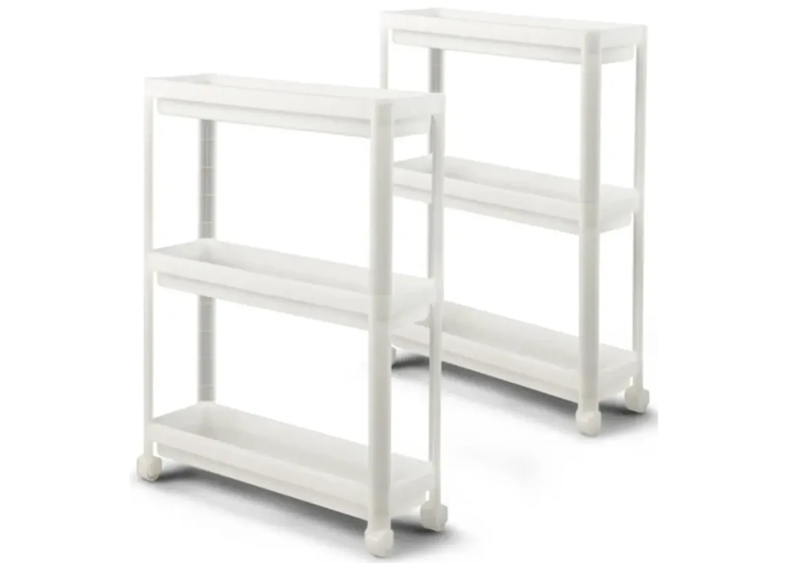 Hivvago 2 Pieces 3-Tier Slim Detachable Storage Cart with Drainage Holes and Wheels-White