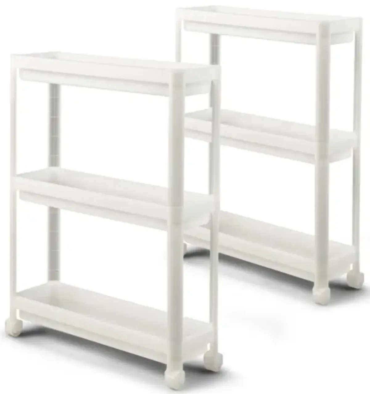 Hivvago 2 Pieces 3-Tier Slim Detachable Storage Cart with Drainage Holes and Wheels-White