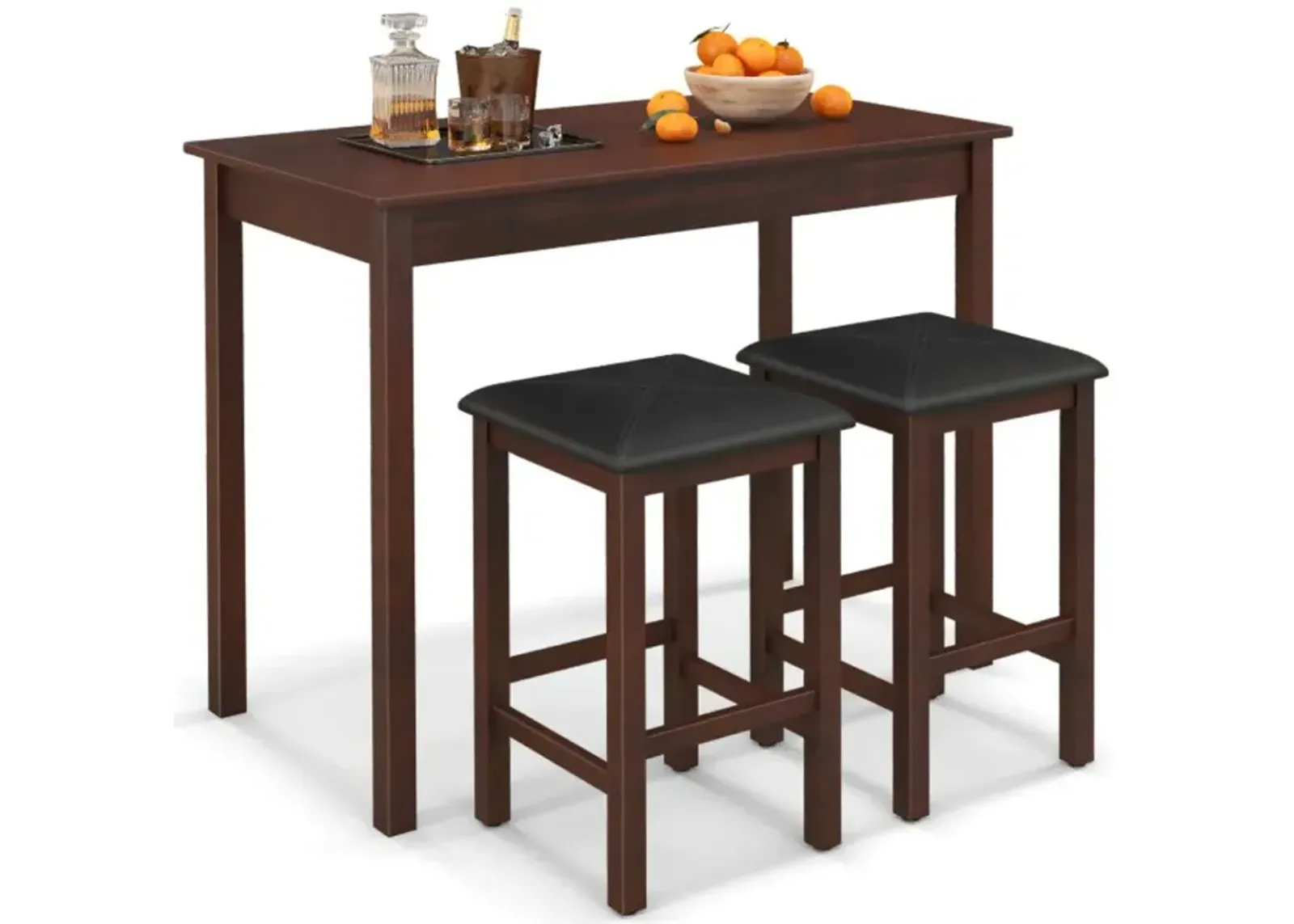 Hivvago Counter-Height Dining Table and 2 Linen Fabric Padded Bar Stools