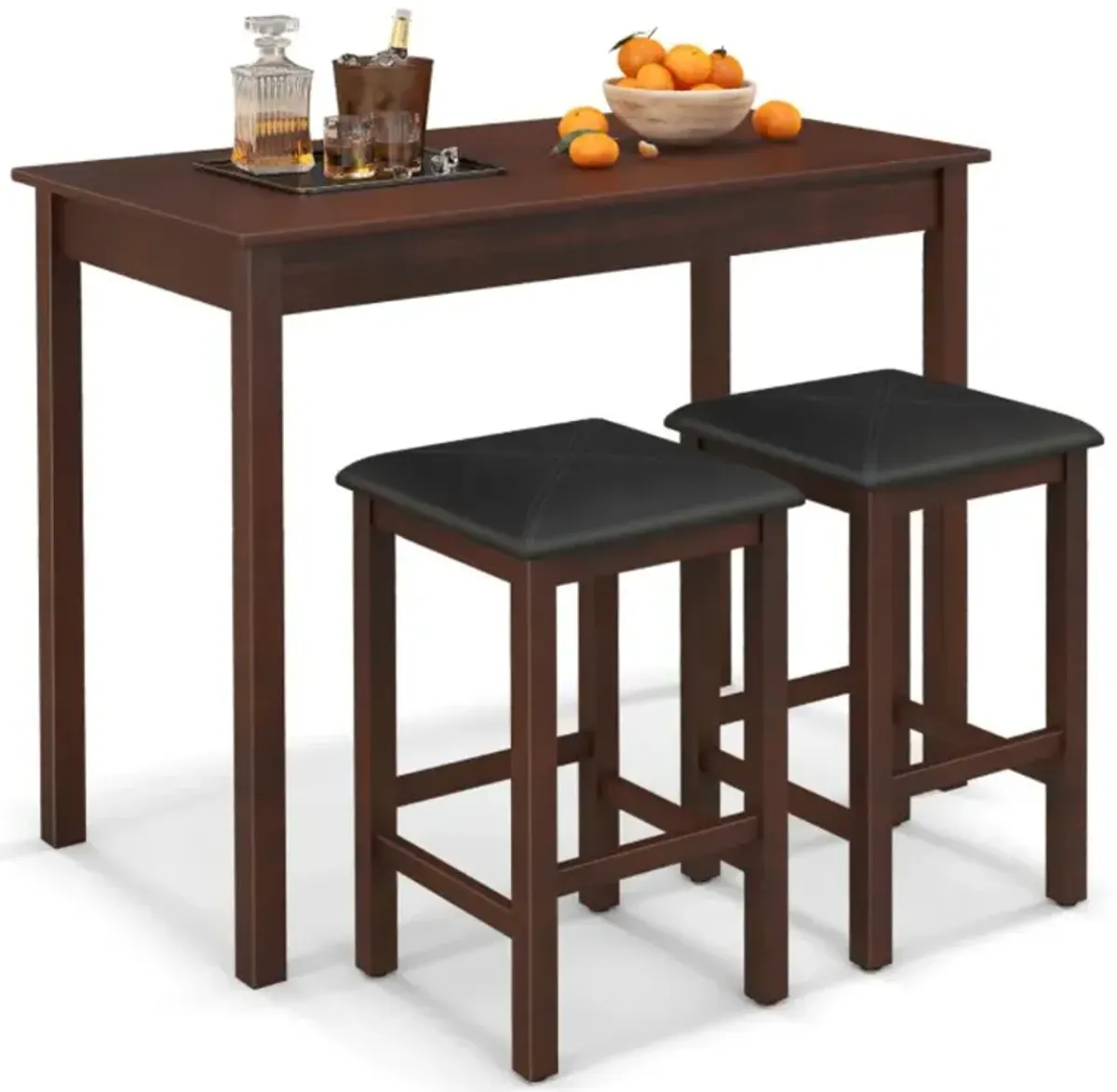 Hivvago Counter-Height Dining Table and 2 Linen Fabric Padded Bar Stools