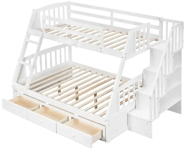 Twin-Over-Full Bunk Bed With Drawers, Ladder And Storage Staircase