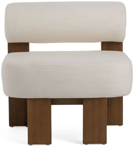 Cid Rosy 31 Inch Accent Chair, Off White Fabric, Foam Cushions, Brown Wood - Benzara