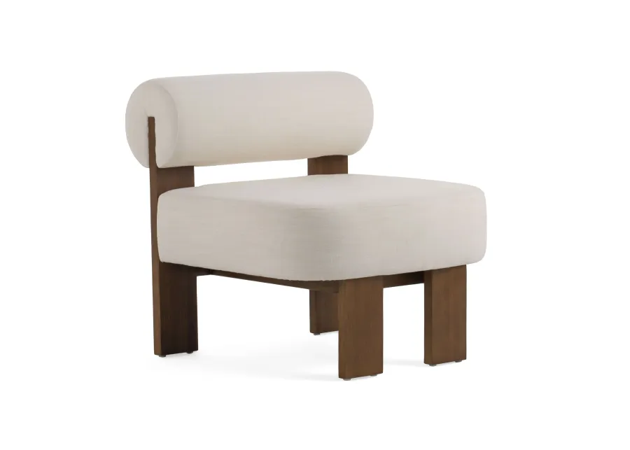 Cid Rosy 31 Inch Accent Chair, Off White Fabric, Foam Cushions, Brown Wood - Benzara