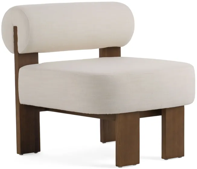 Cid Rosy 31 Inch Accent Chair, Off White Fabric, Foam Cushions, Brown Wood - Benzara