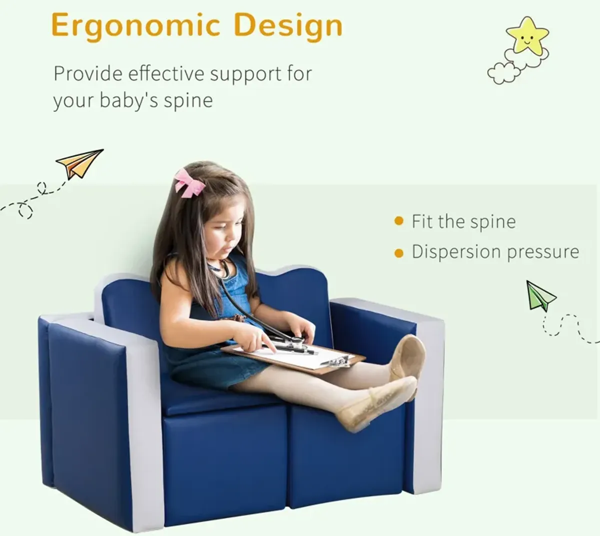 Blue Kids' Multitasker: 2-in-1 Sofa/Table Set with Storage