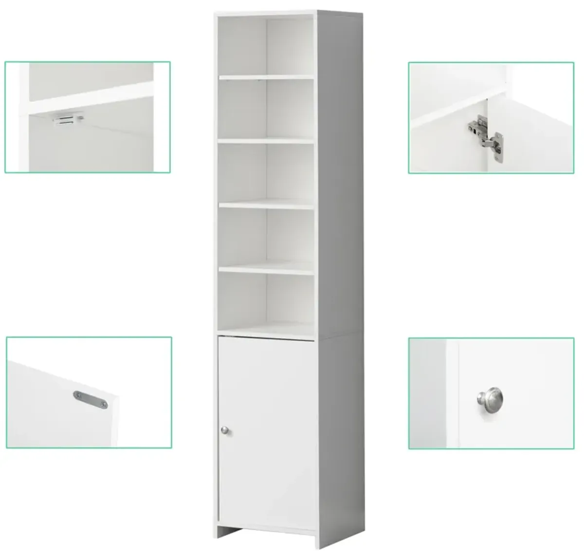 Tall Freestanding Bathroom Laundry Storage Organizer Cabinet Linen Tower, White