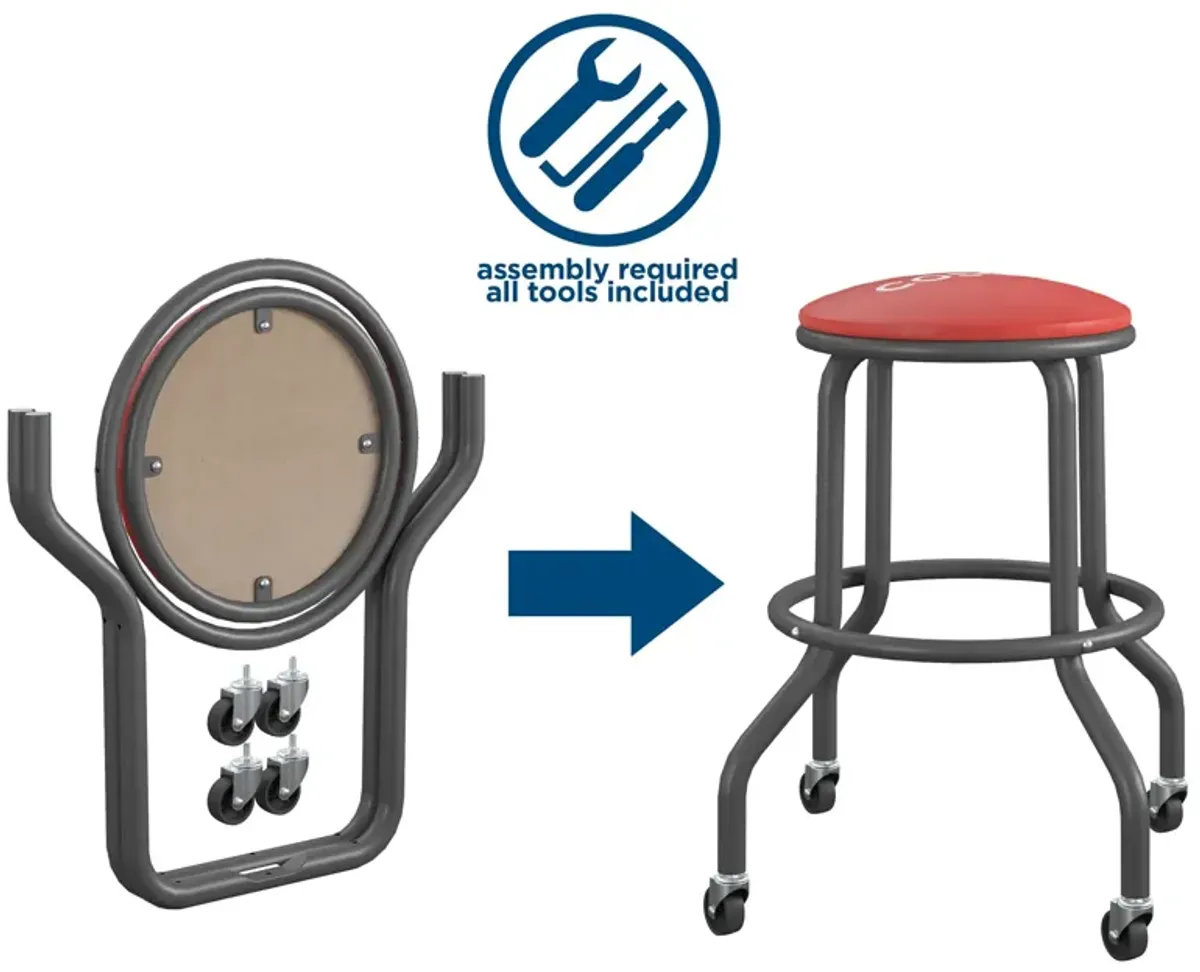 COSCO 24" Rolling Steel Work Stool with Vinyl Seat