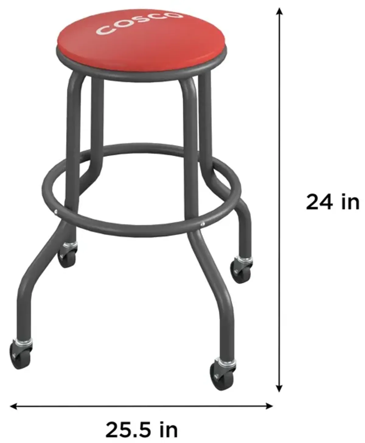 COSCO 24" Rolling Steel Work Stool with Vinyl Seat