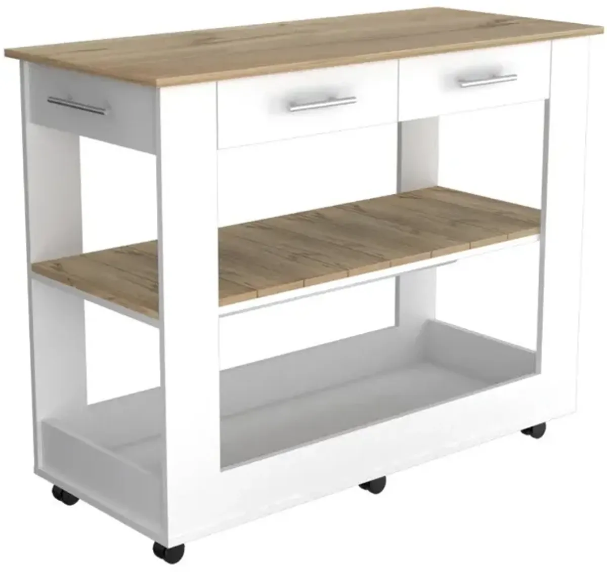 Kitchen Island 46 Inches Dozza, Kitchen, White / Light Oak