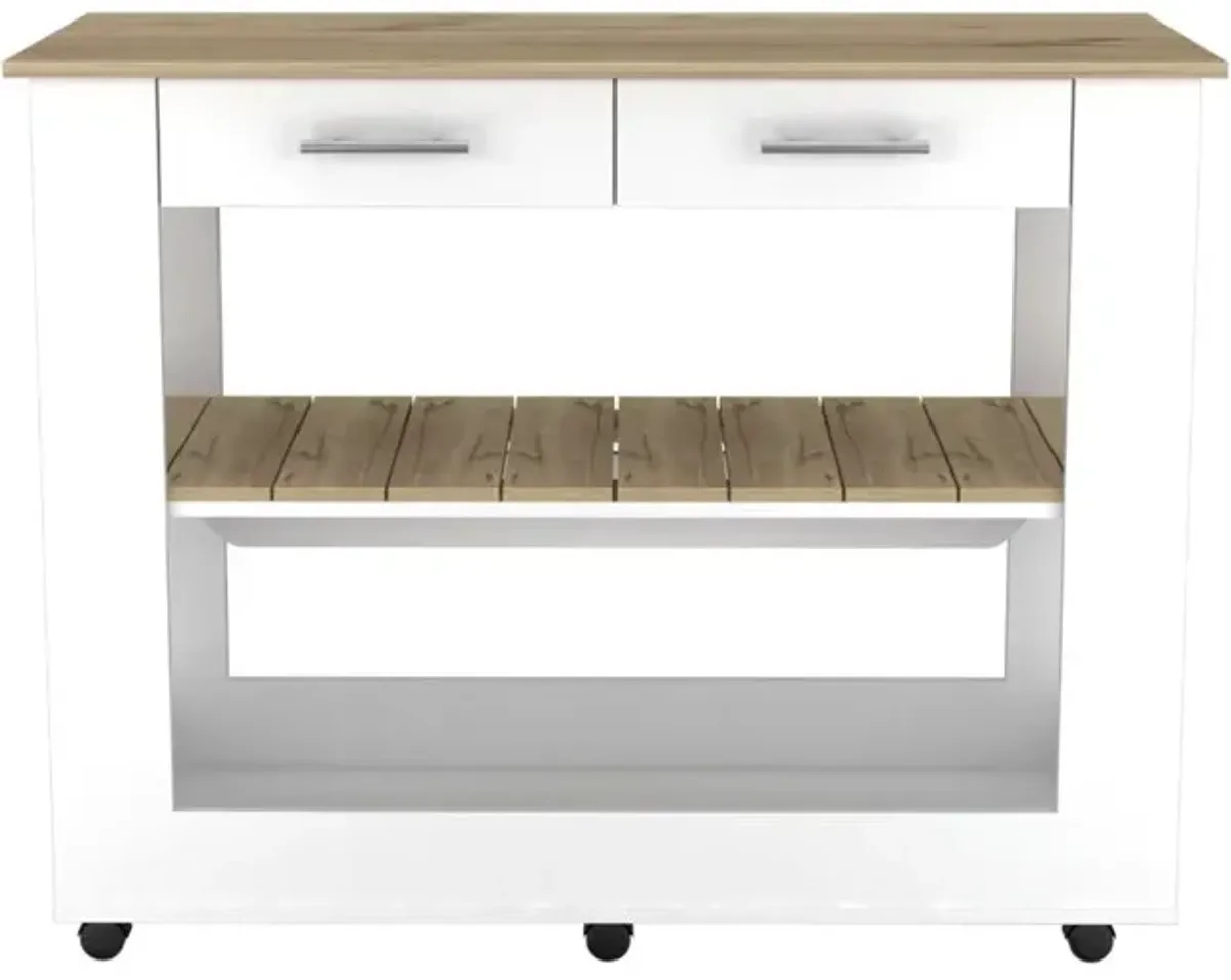 Kitchen Island 46 Inches Dozza, Kitchen, White / Light Oak