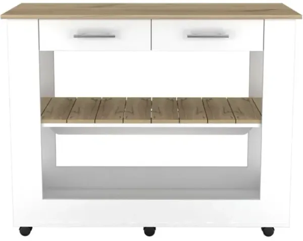 Kitchen Island 46 Inches Dozza, Kitchen, White / Light Oak