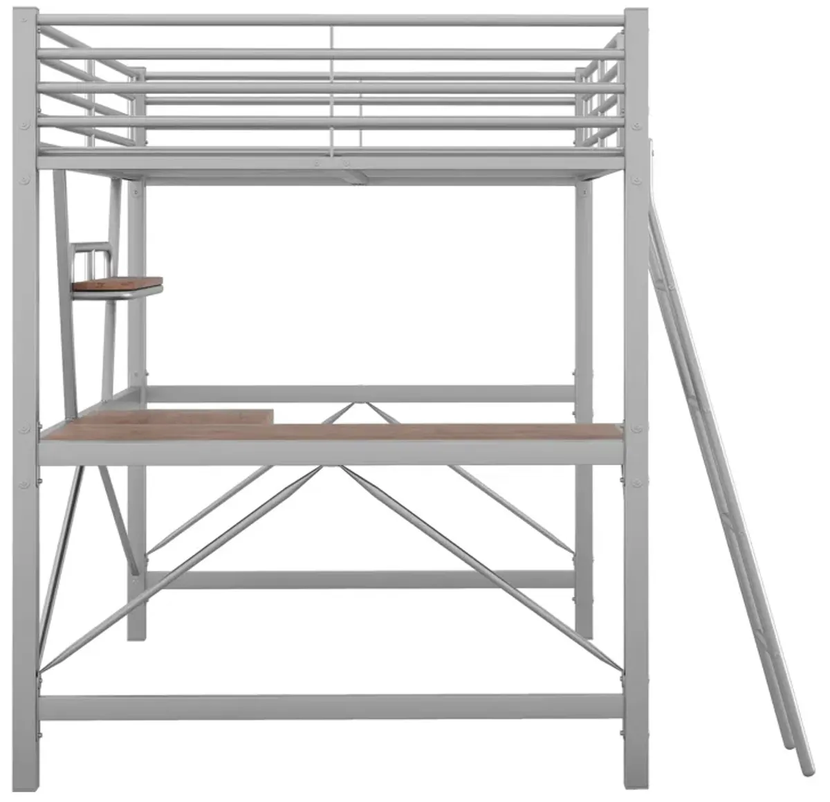 Merax Metal Frame Loft Bed with Desk and Shelf