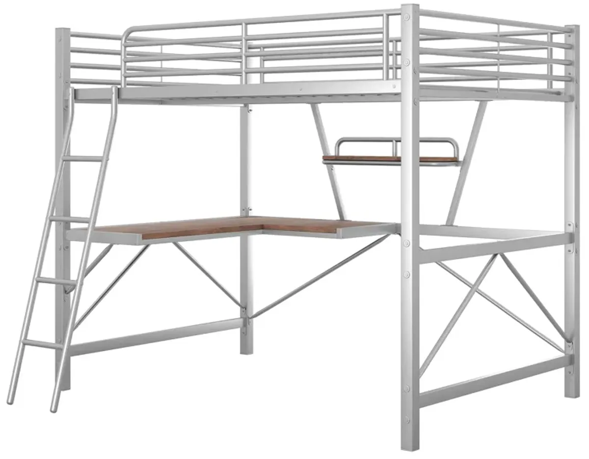 Merax Metal Frame Loft Bed with Desk and Shelf