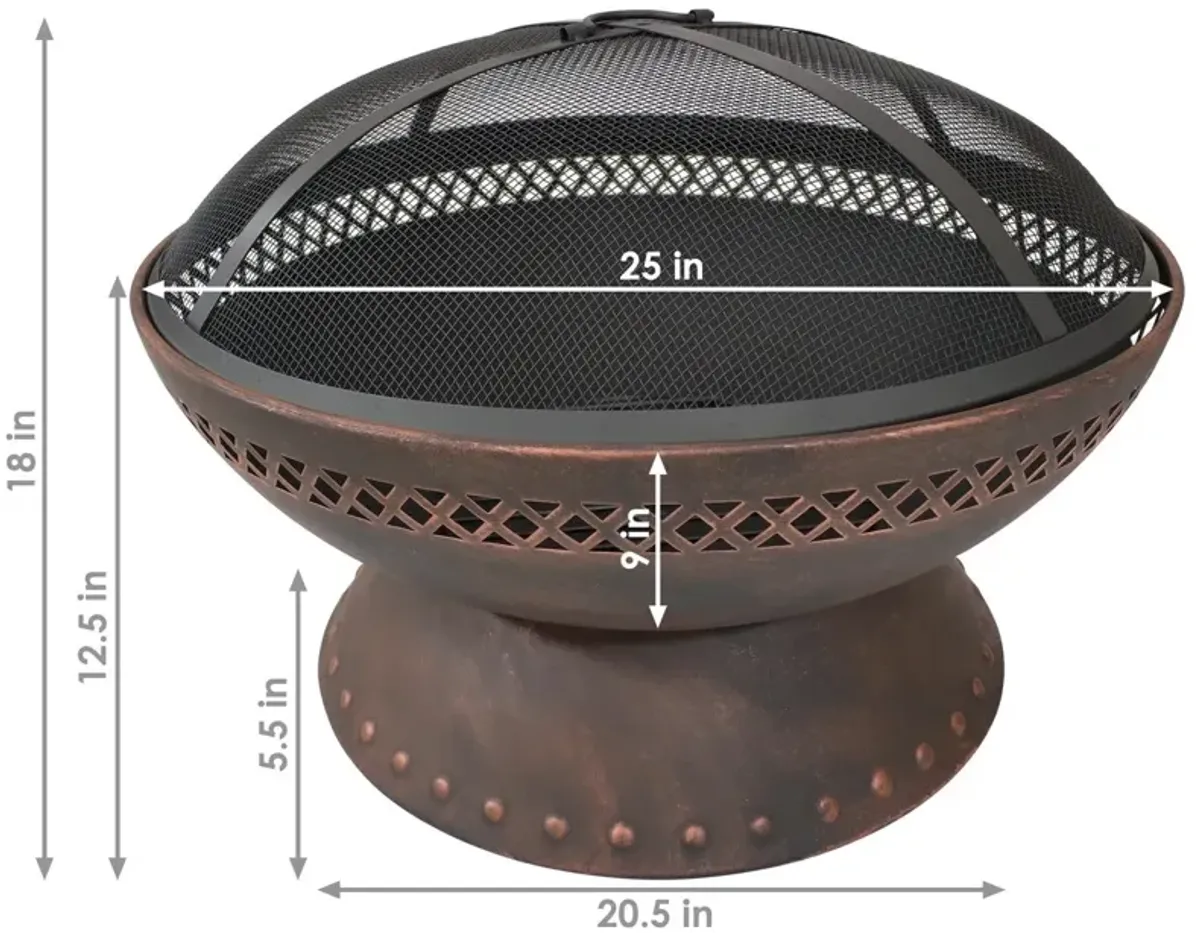 Hivvago 25 Inch Copper Chalice Steel Fire Pit with Spark Screen