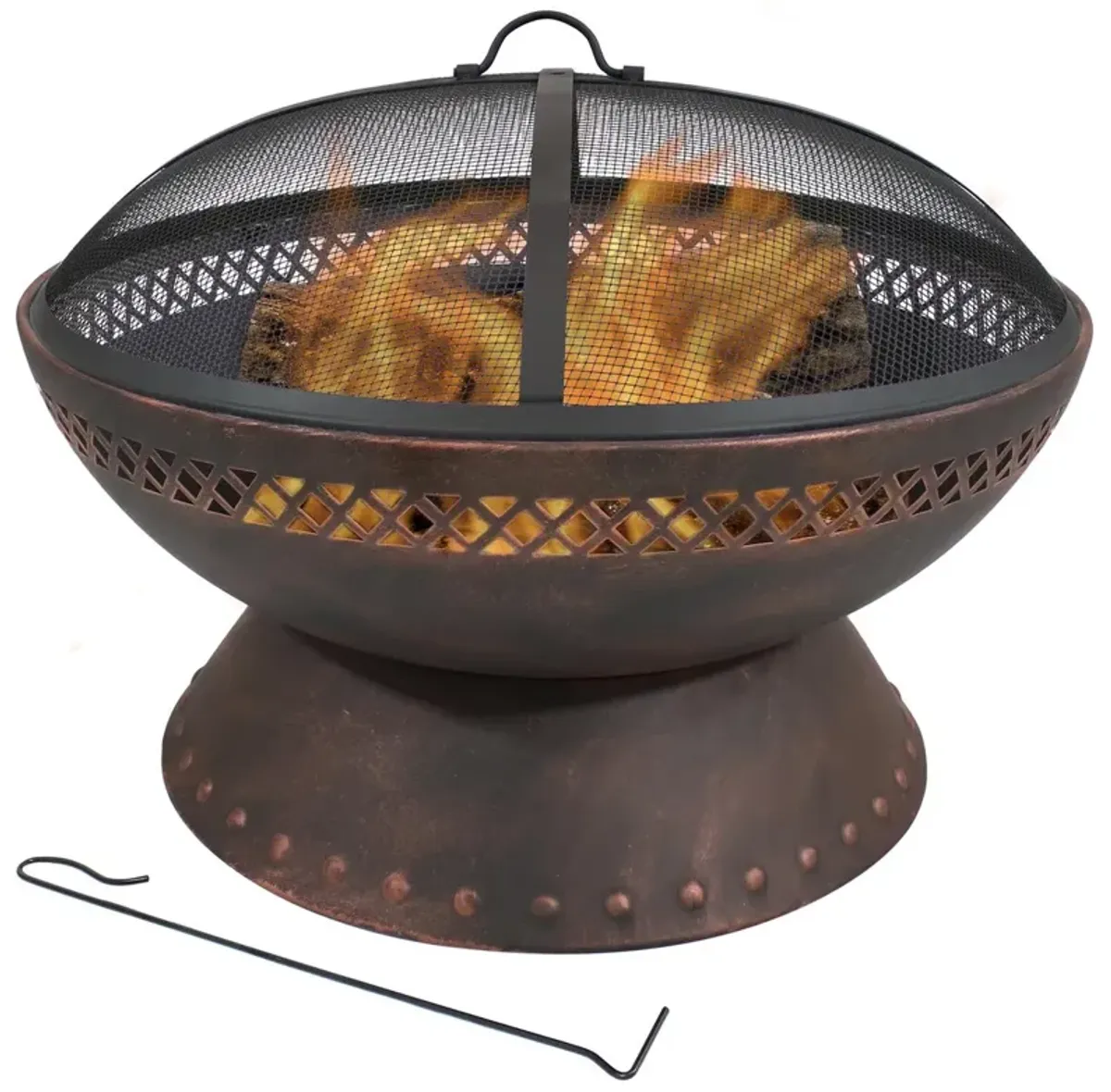 Hivvago 25 Inch Copper Chalice Steel Fire Pit with Spark Screen