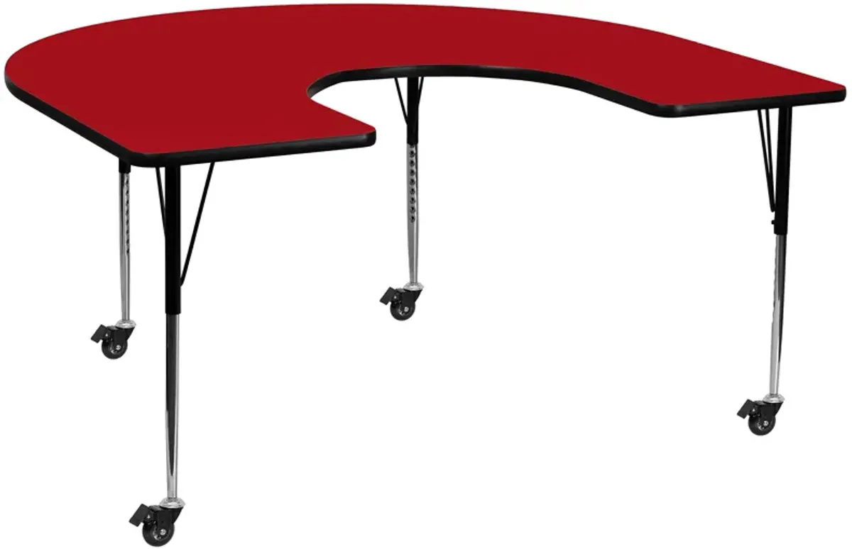 Flash Furniture Wren Mobile 60''W x 66''L Horseshoe Red Thermal Laminate Activity Table - Standard Height Adjustable Legs