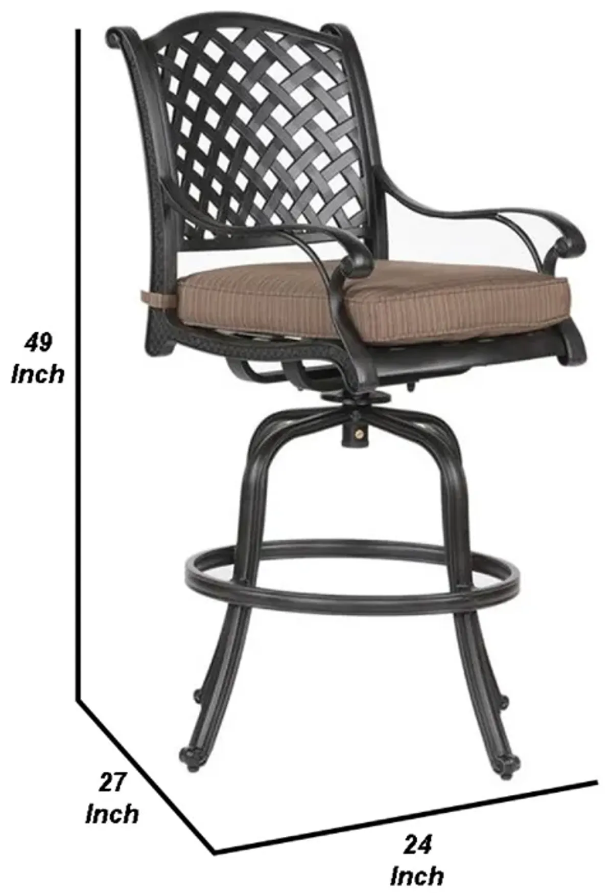 49 Inch Zoe Swivel Outdoor Bar Stool, Set of 2, Black and Brown-Benzara