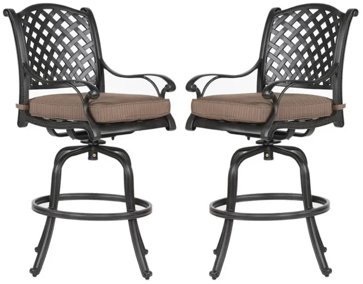 49 Inch Zoe Swivel Outdoor Bar Stool, Set of 2, Black and Brown-Benzara