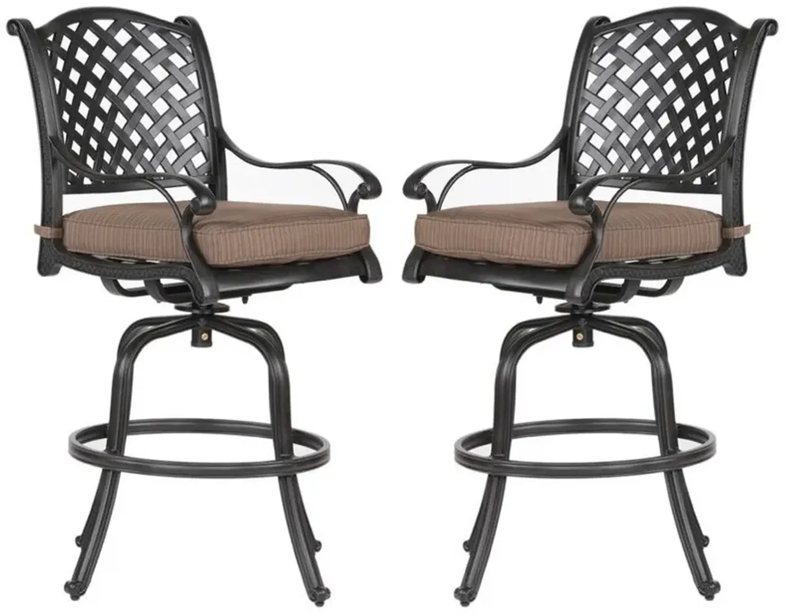 49 Inch Zoe Swivel Outdoor Bar Stool, Set of 2, Black and Brown-Benzara