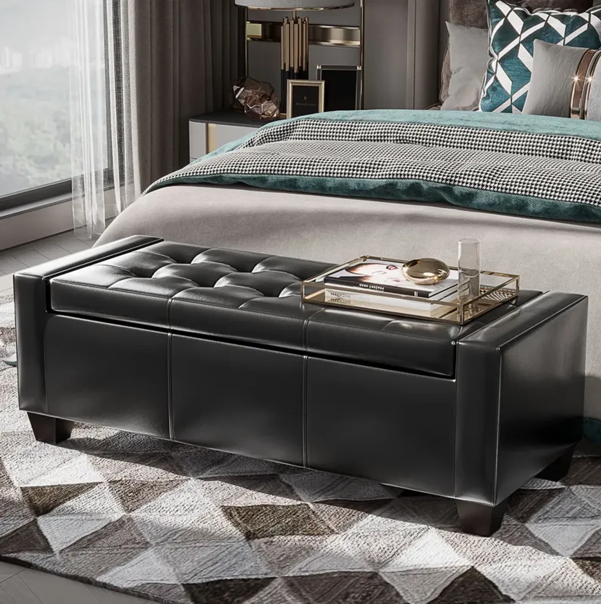 Home Modern Ottoman Storage Bench Seat Footrest Sofa Shoe Faux Leather