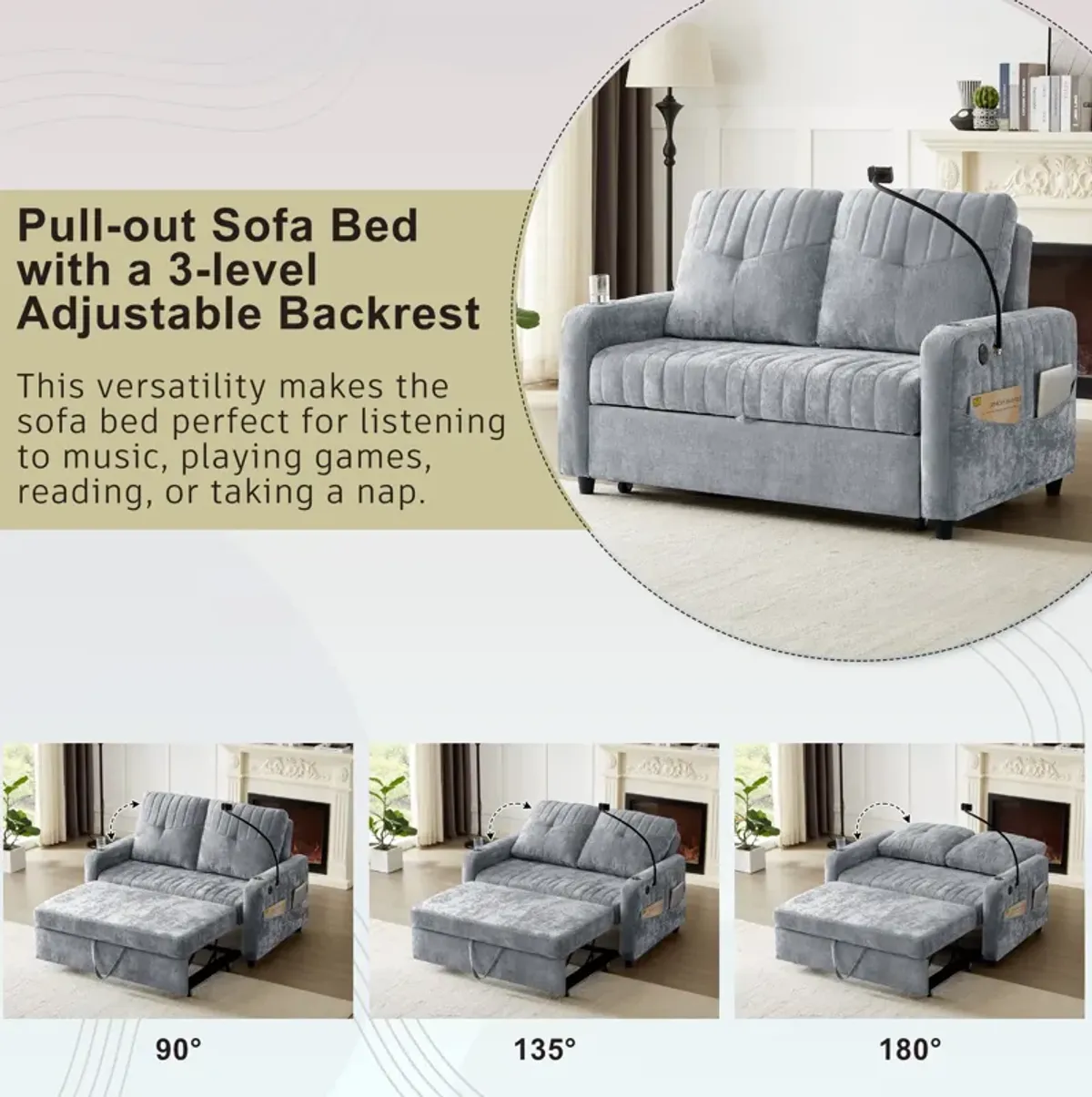 Merax Modern Loveseat Pull-out Sofa Bed with Cup Holders