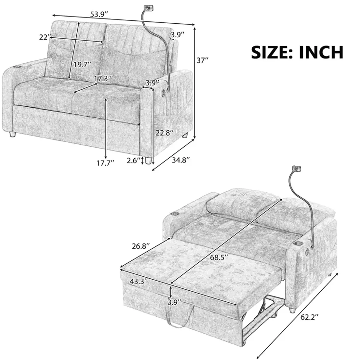 Merax Modern Loveseat Pull-out Sofa Bed with Cup Holders