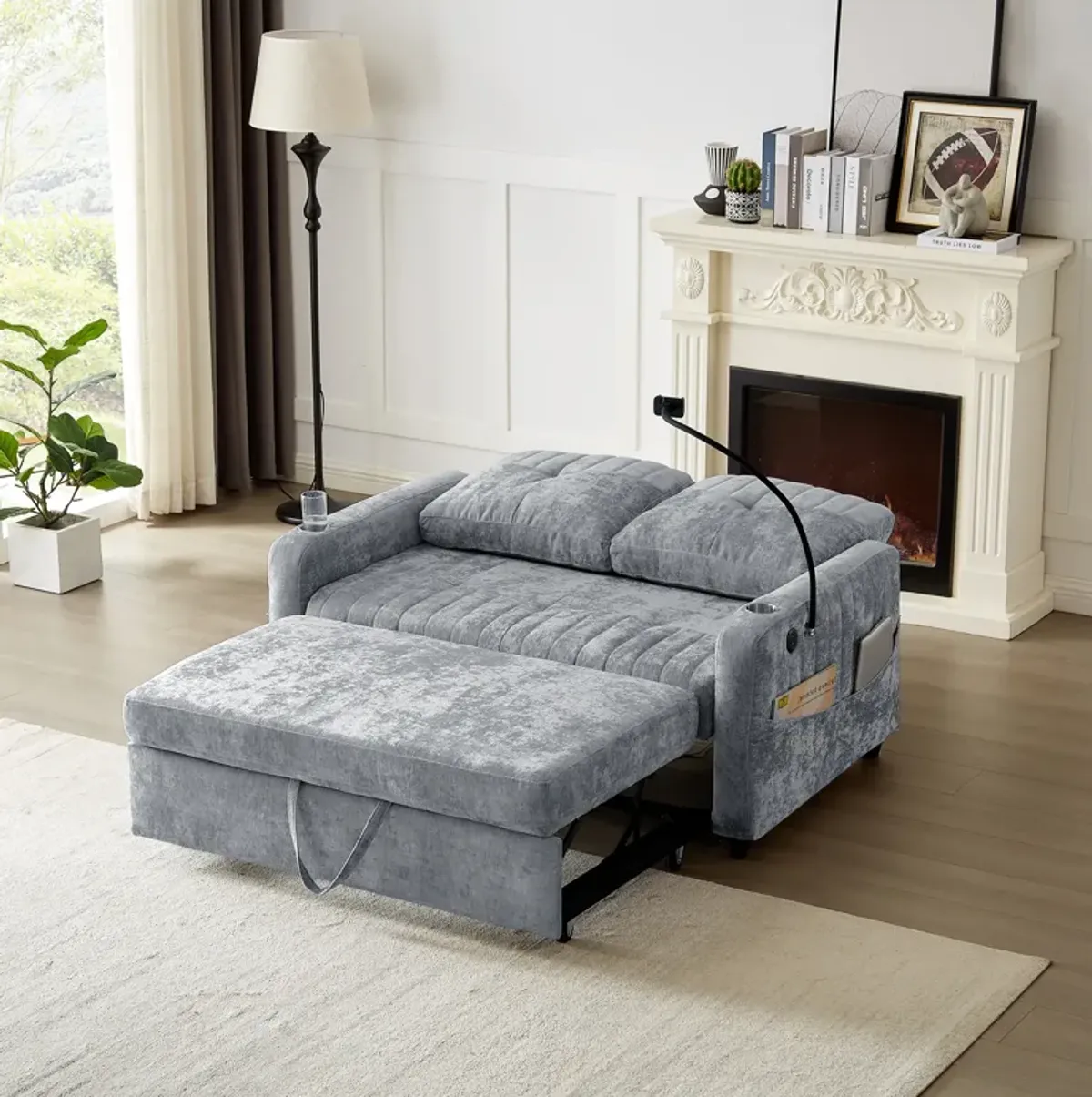 Merax Modern Loveseat Pull-out Sofa Bed with Cup Holders