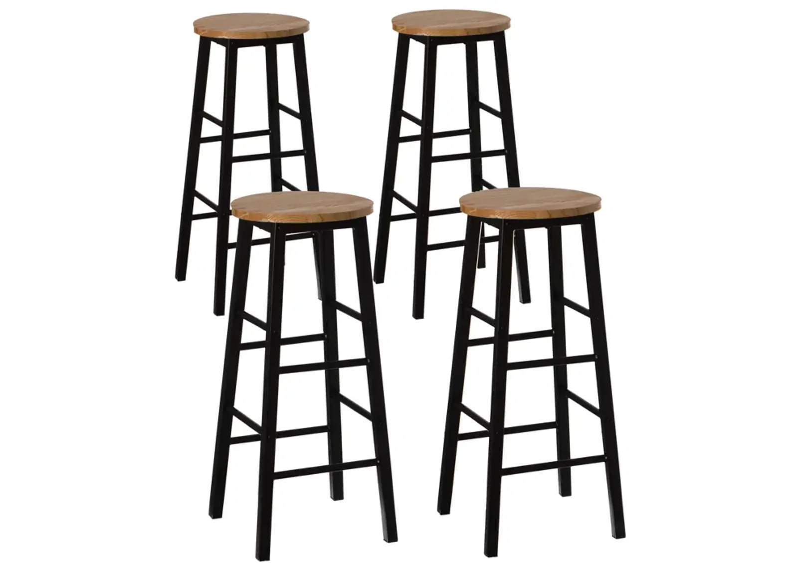 Set of 4 28-Inch Rustic Round Solid Wood Counter-Height Bar Stool with Footrest and Durable Steel Frame, Perfect for Dining Room, Kitchen Island and Home Bar - Ideal for Indoor and Outdoor Parties