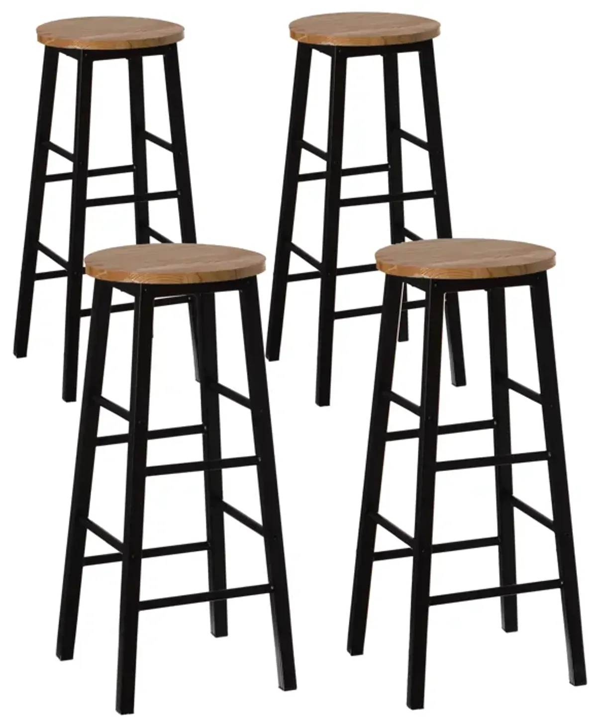 Set of 4 28-Inch Rustic Round Solid Wood Counter-Height Bar Stool with Footrest and Durable Steel Frame, Perfect for Dining Room, Kitchen Island and Home Bar - Ideal for Indoor and Outdoor Parties