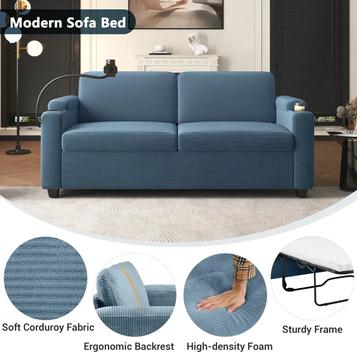 Merax  Corduroy Sleeper Sofa Loveseat Sofa with Mattress