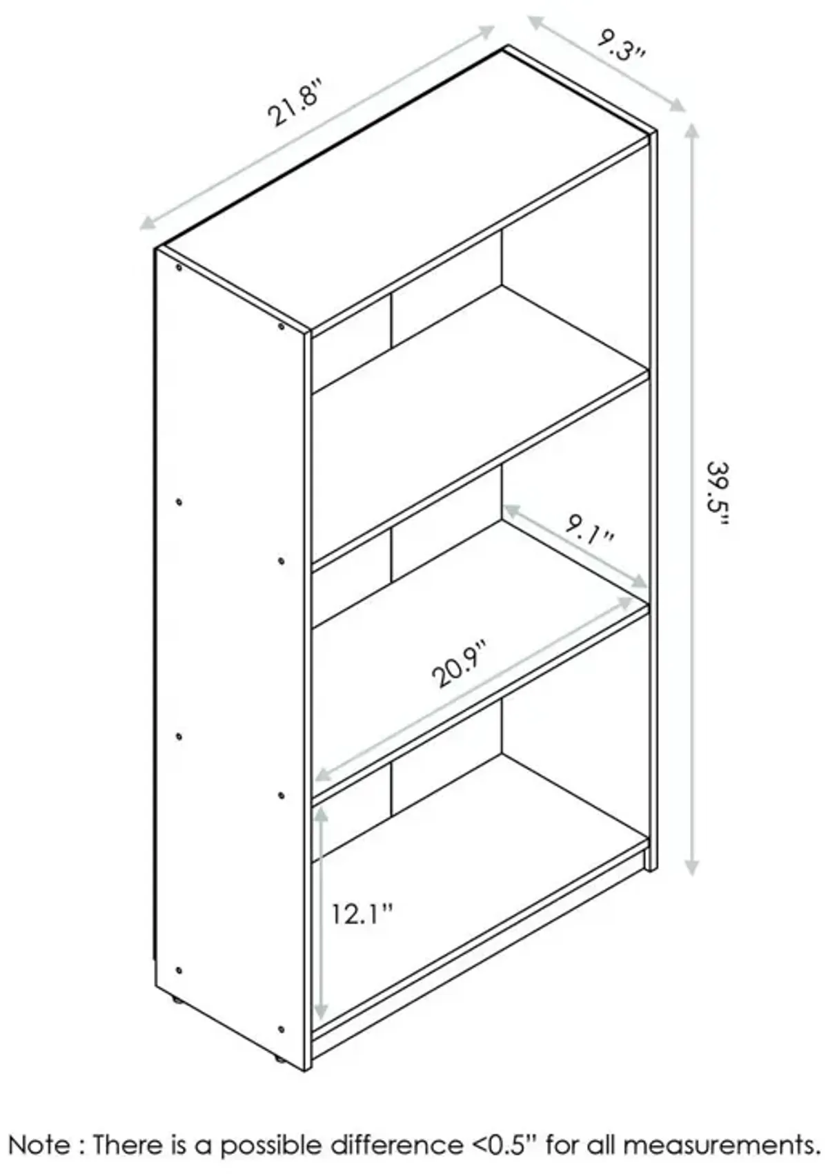 Furinno Basic 3-Tier Bookcase Storage Shelves, Pink, 99736PI