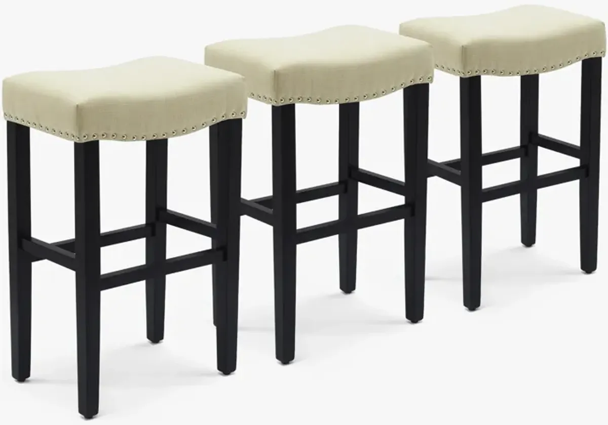 WestinTrends 29" Upholstered Saddle Seat Black Bar Stool (Set of 3)