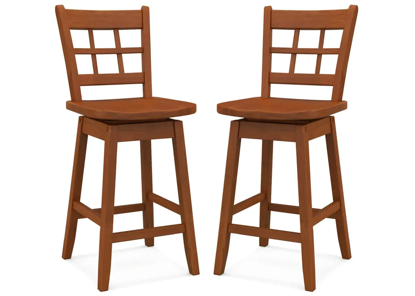 Set of 2 Counter Height Barstools with 6-Grid Hollow Back and Seat Stylish and Comfortable Design