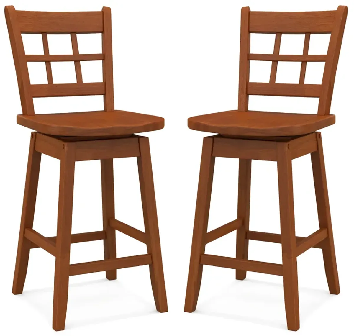 Set of 2 Counter Height Barstools with 6-Grid Hollow Back and Seat Stylish and Comfortable Design