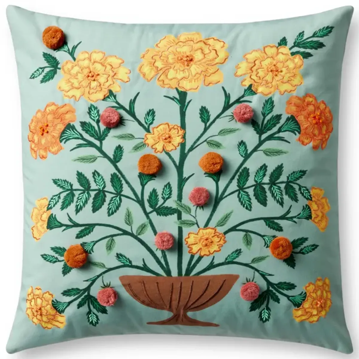 PRP0060 Marisol Green 22''x22'' Polyester Pillow by Rifle Paper Co. × Loloi