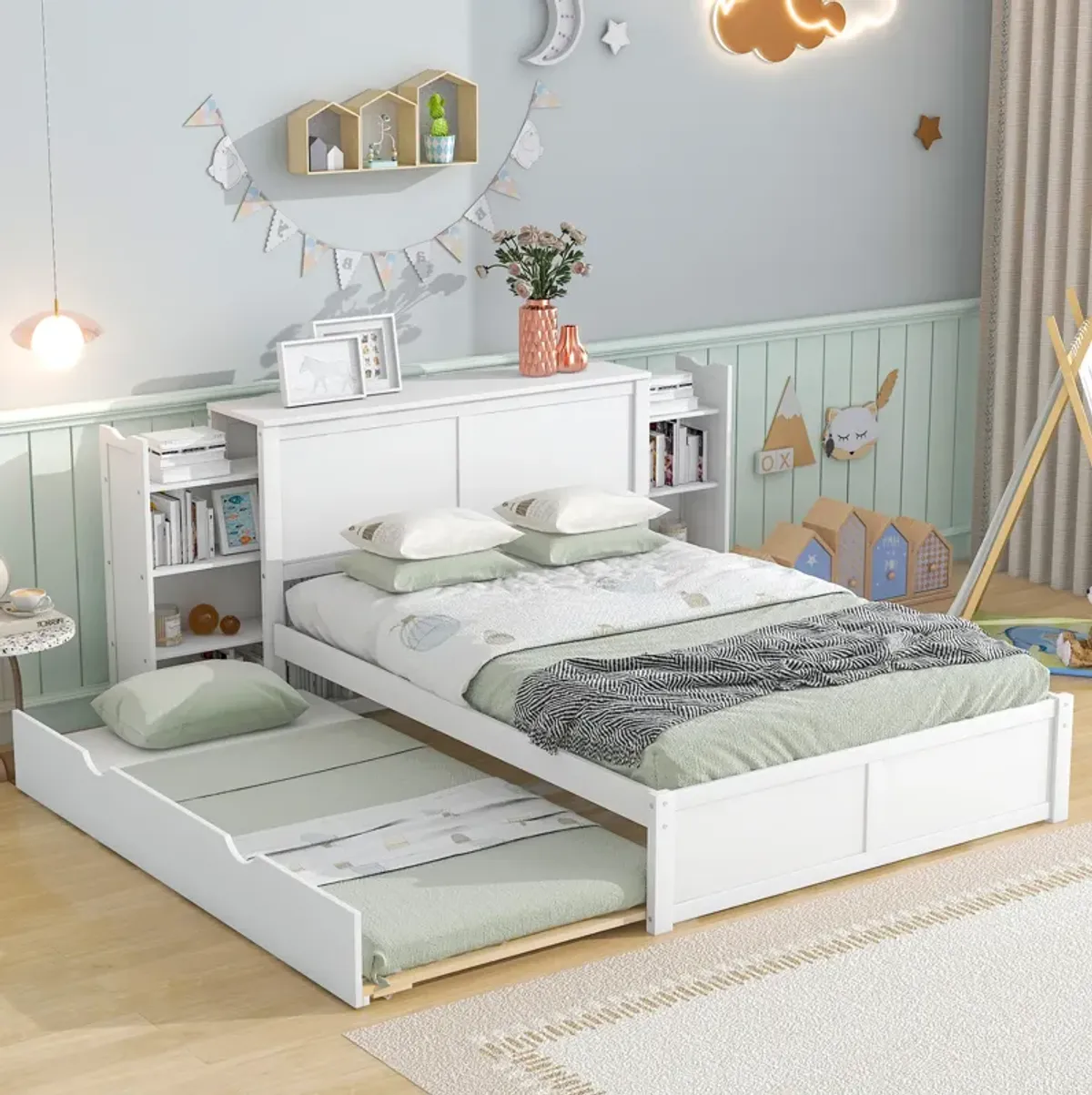 Merax Platform Bed with Pull Out Shelves and Trundle