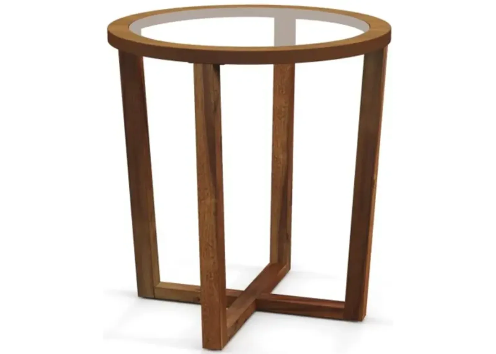 Hivvago Modern Round End Table Sofa Side Table with Transparent Tempered Glass Top-Brown