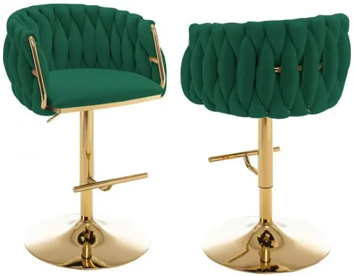 Vlevet Upholstered barstool in Emerald Green with a gold color base (SET OF 2)