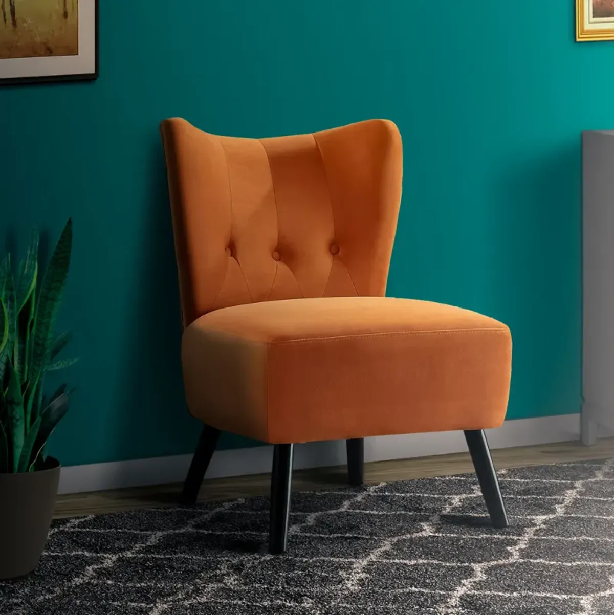 Armless Accent Chair with Flared Back and Button Tufting