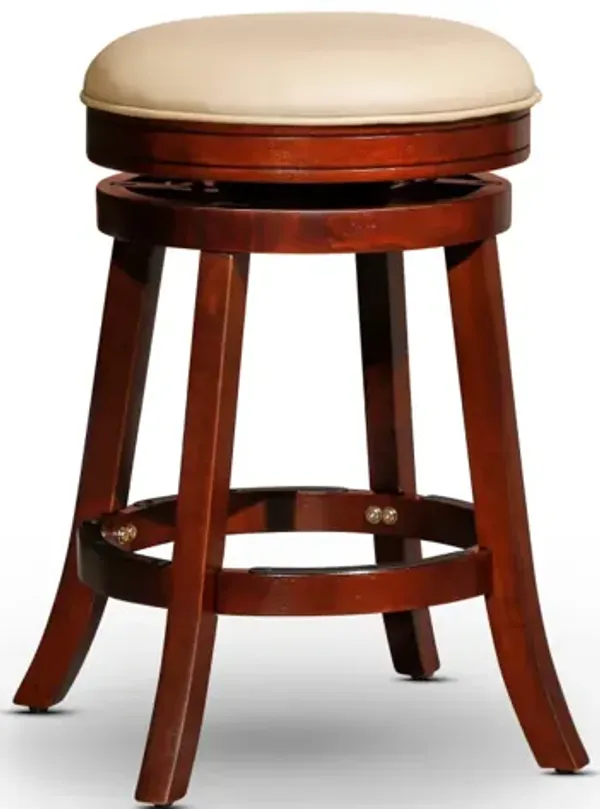 24" Counter Stool, Cherry Finish, Bone Leather Seat
