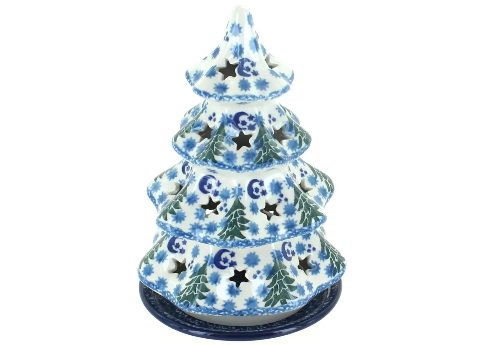 Blue Rose Polish Pottery Holiday Flower Medium Christmas Tree Luminary