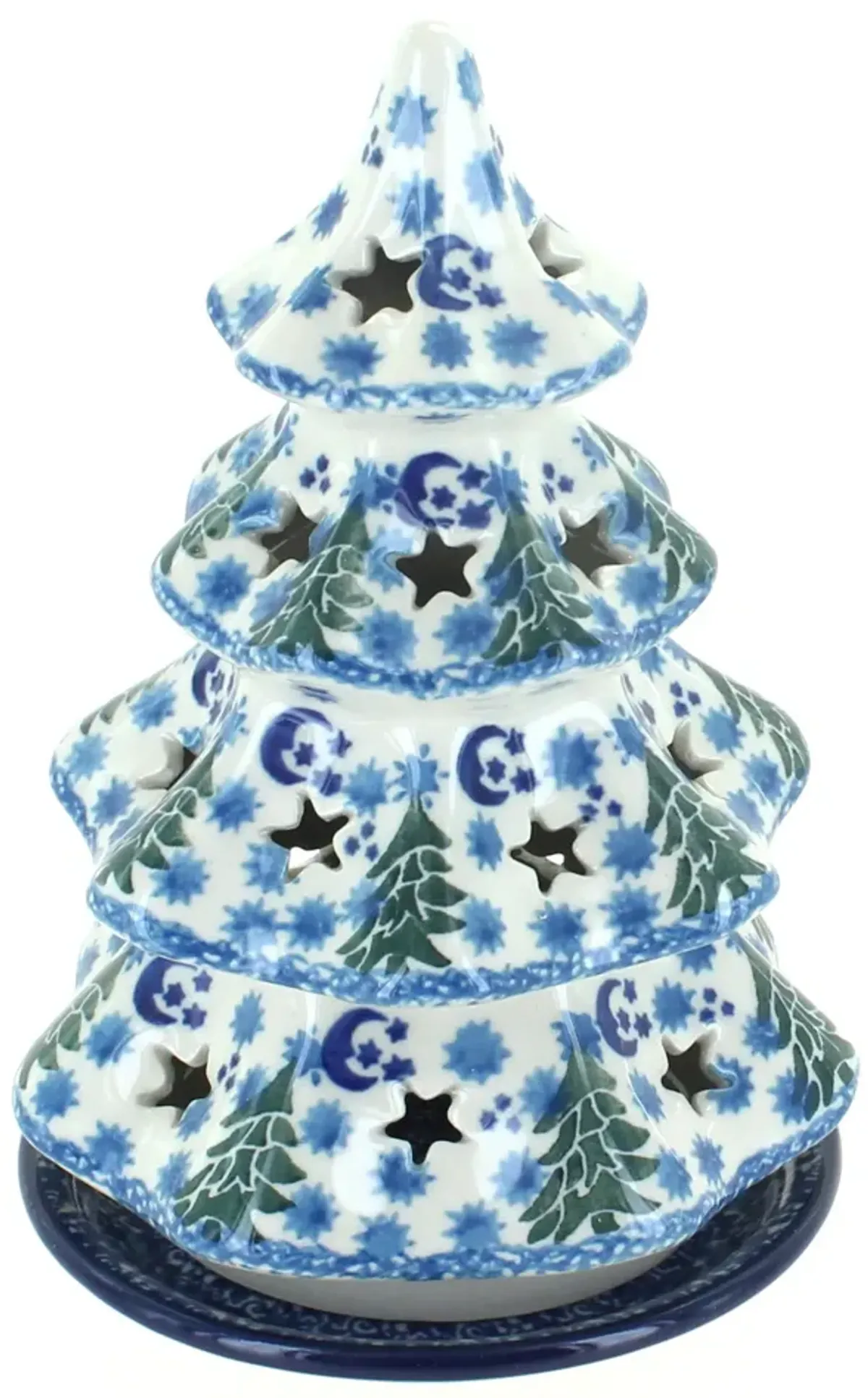 Blue Rose Polish Pottery Holiday Flower Medium Christmas Tree Luminary