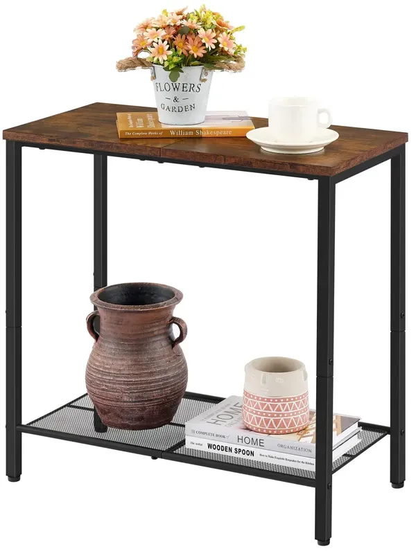 Hoctieon 2 Tier End Table, Sofa Side Table, Narrow Side Table with Storage, Slim Nightstand for Small Spaces, Metal Frame, for L