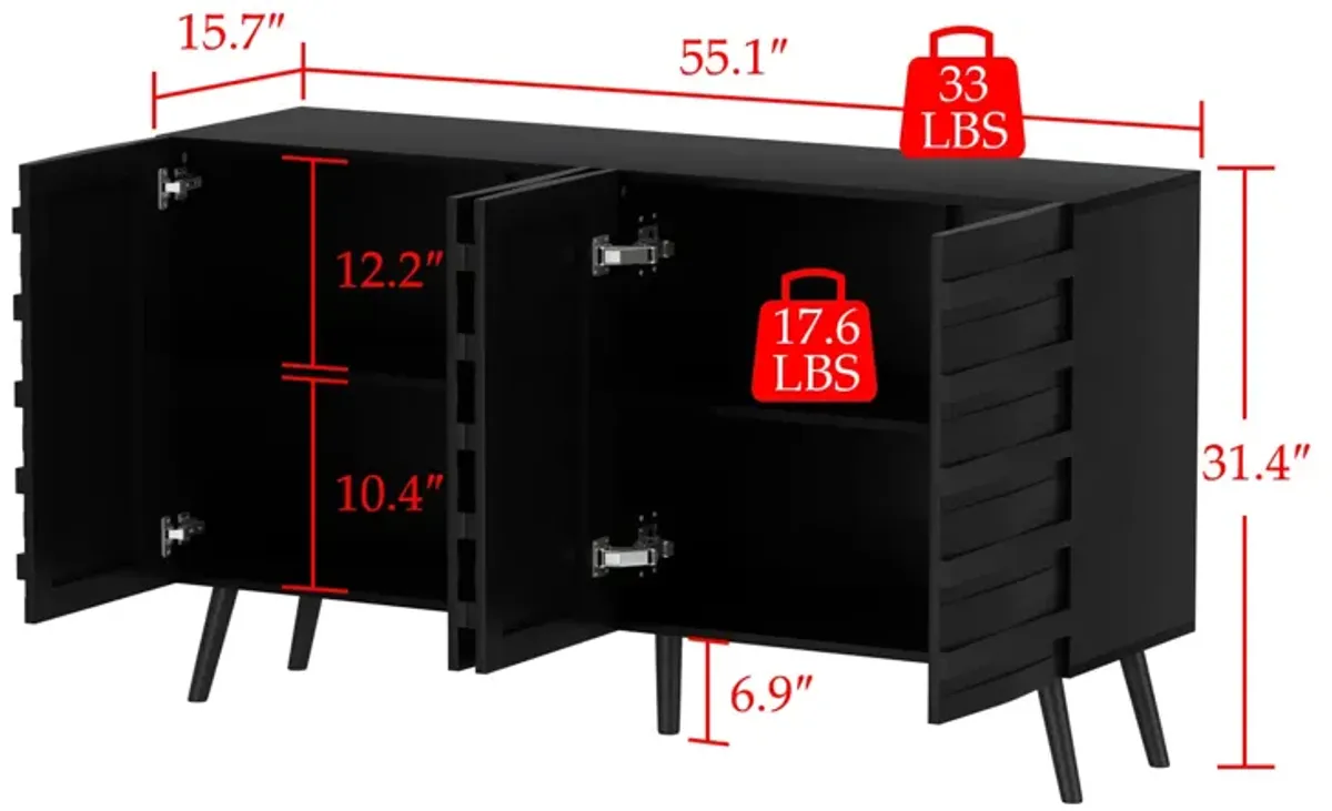 FUFU&GAGA Modern Wooden Sideboard Buffet Cabinet with Storage Shelves and Doors (55.1" W x 15.7" D x 31.4" H), Black