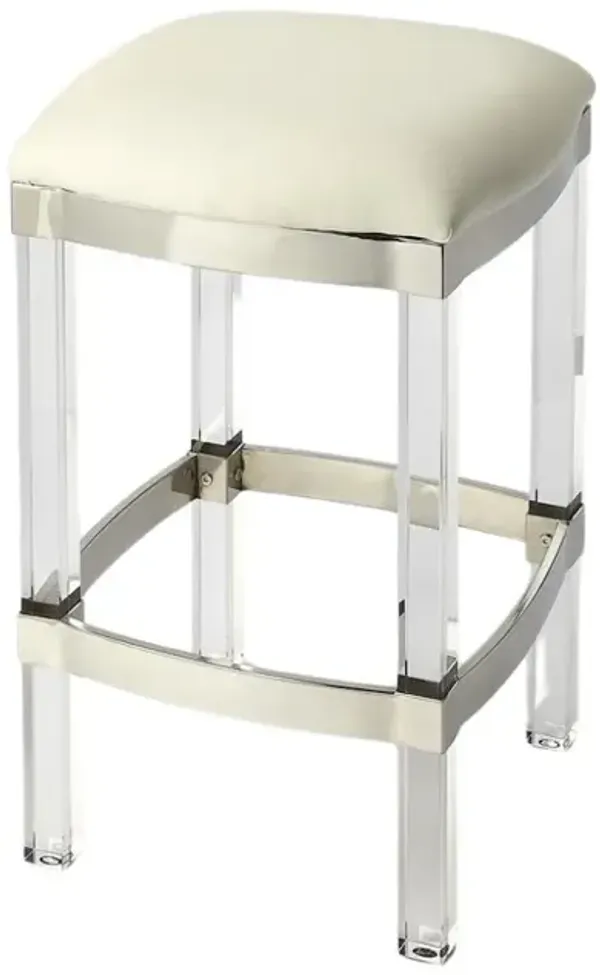 White Acrylic Stool with Leather Seat for Counter Use - Clear Bar Stools