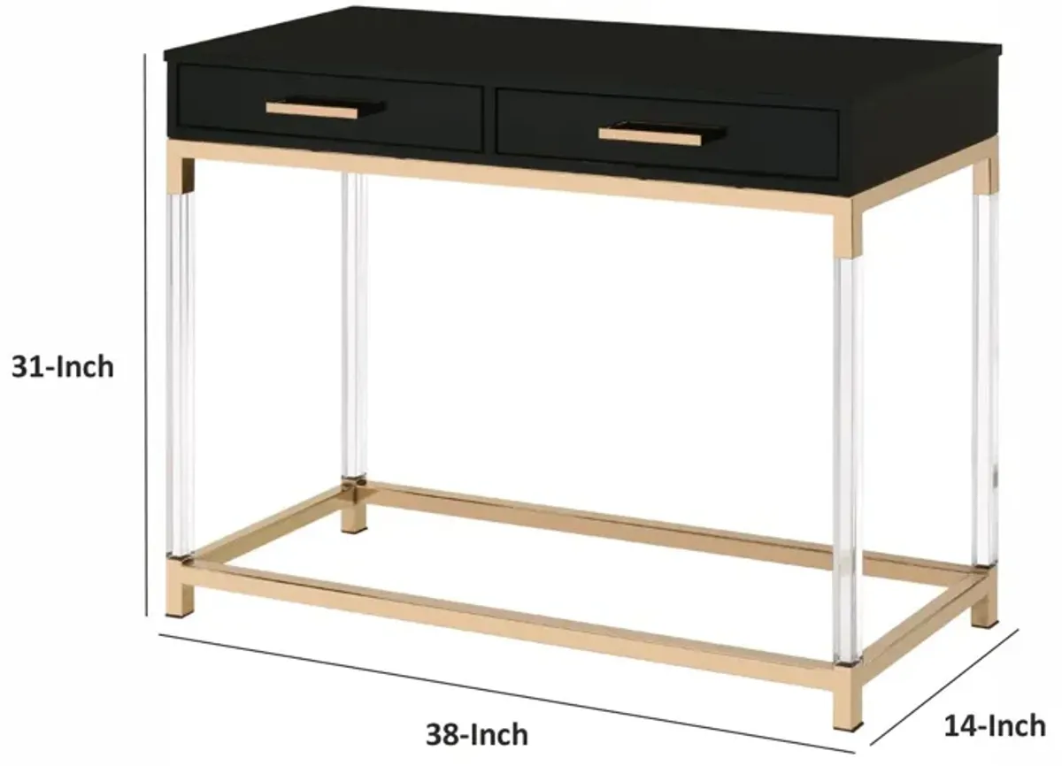 Metal Base Framed Console Table, Black and Gold-Benzara